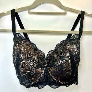 THIRDLOVE 24/7 Lace Balconette Black w/Tan Lining Adjustable Strap 32G